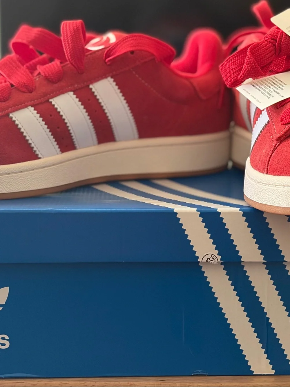 Addias Campus Men’s Red Suede Sneakers with White Stripes